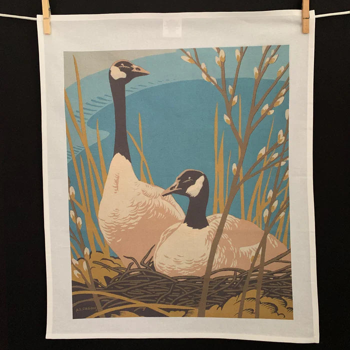 Canada Geese and Pussy Willows - Tea Towel