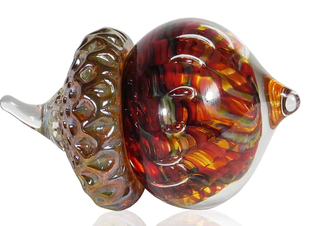 Glass Acorn Paperweight - Small Gold & Red