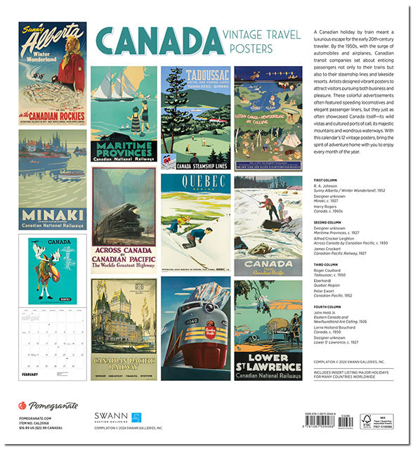 Canada Vintage Travel Poster 2025 Wall Calendar