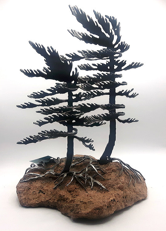 Double Pines - Steel and Granite Sculpture - Cathy Mark