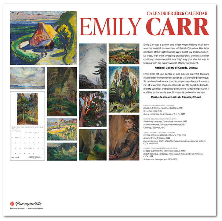 Emily Carr 2026 Wall Calendar